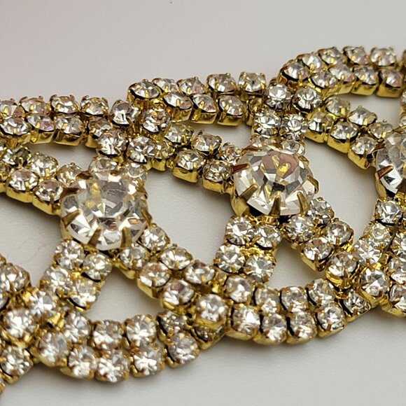 Vintage Gold Tone Clear Crystal Statement Chain Bracelet 7" Fold Over Clasp - Picture 5 of 15